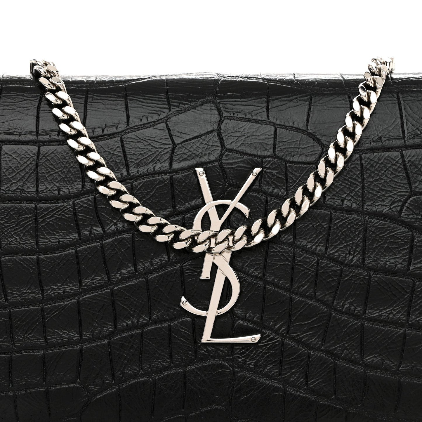 Calfskin Crocodile Embossed Cassandre Wallet On Chain WOC Black