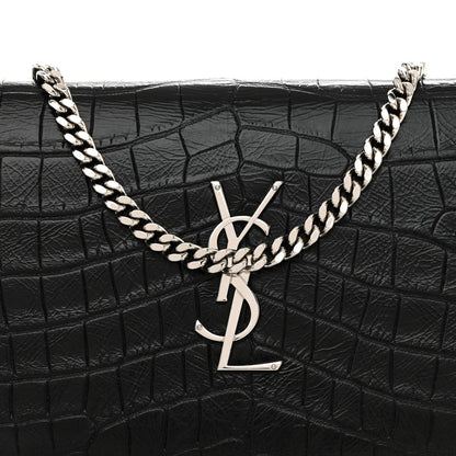 Calfskin Crocodile Embossed Cassandre Wallet On Chain WOC Black