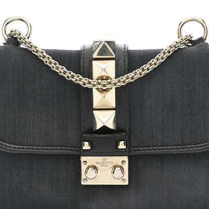 Denim Small Glam Lock Rockstud Flap Deep Denim