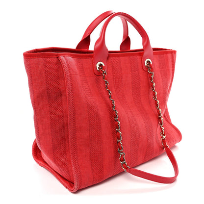 Mixed Fibers Striped Medium Deauville Tote Red