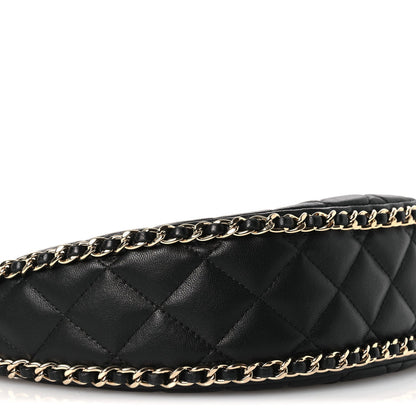 Lambskin Quilted Small Hobo Bag Black