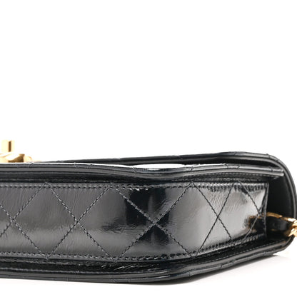 Patent Lambskin Quilted East West Flap Shoulder Bag Black