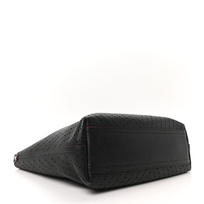 Perforated Grained Calfskin Large Shopping Tote Black