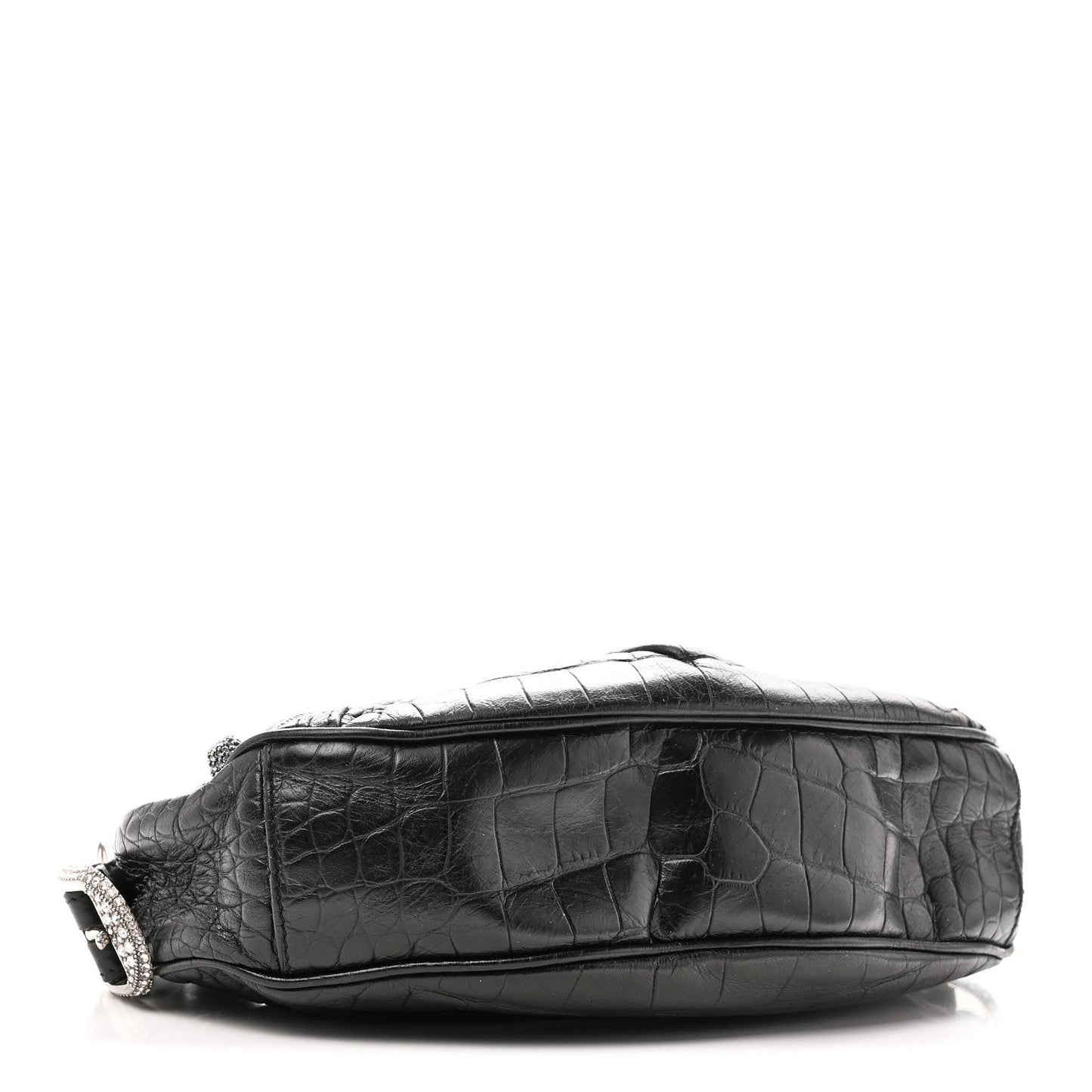 Extra Supple Calfskin Crystal Crocodile Embossed Le Cagole Shoulder Bag XS Black