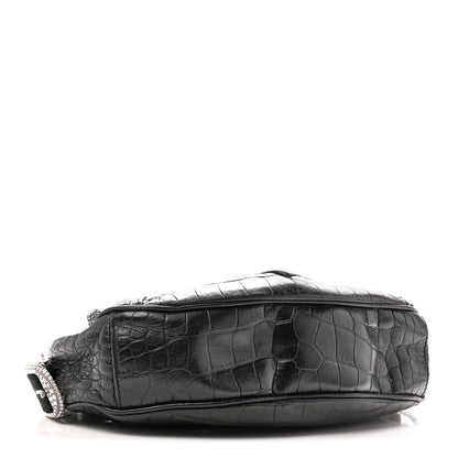 Extra Supple Calfskin Crystal Crocodile Embossed Le Cagole Shoulder Bag XS Black