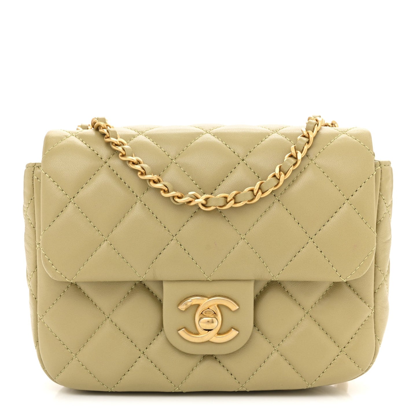 Lambskin Enamel Quilted Mini Coco Hearts Square Flap Light Green