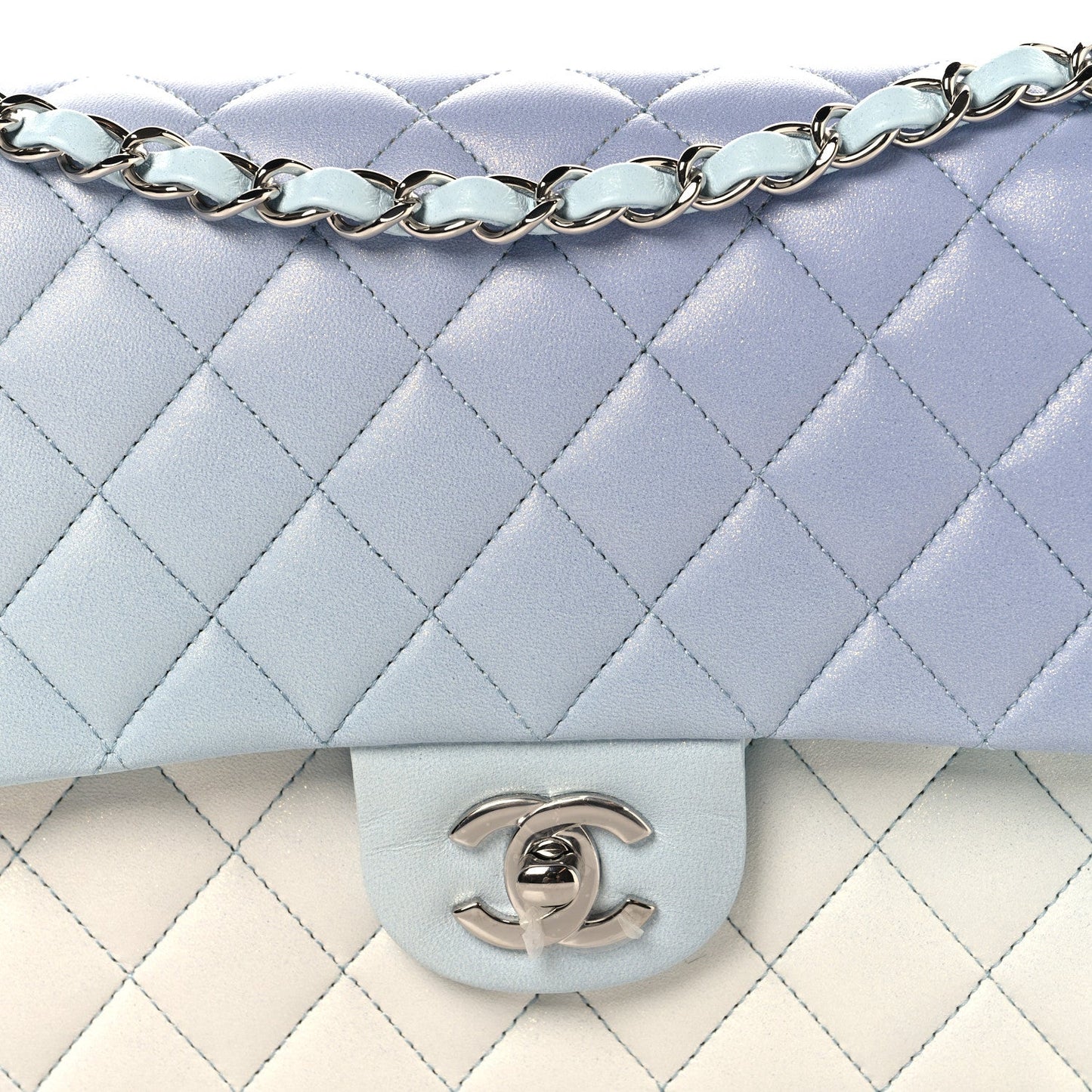 Perforated Lambskin Quilted Medium Double Flap Light Blue Light Purple White