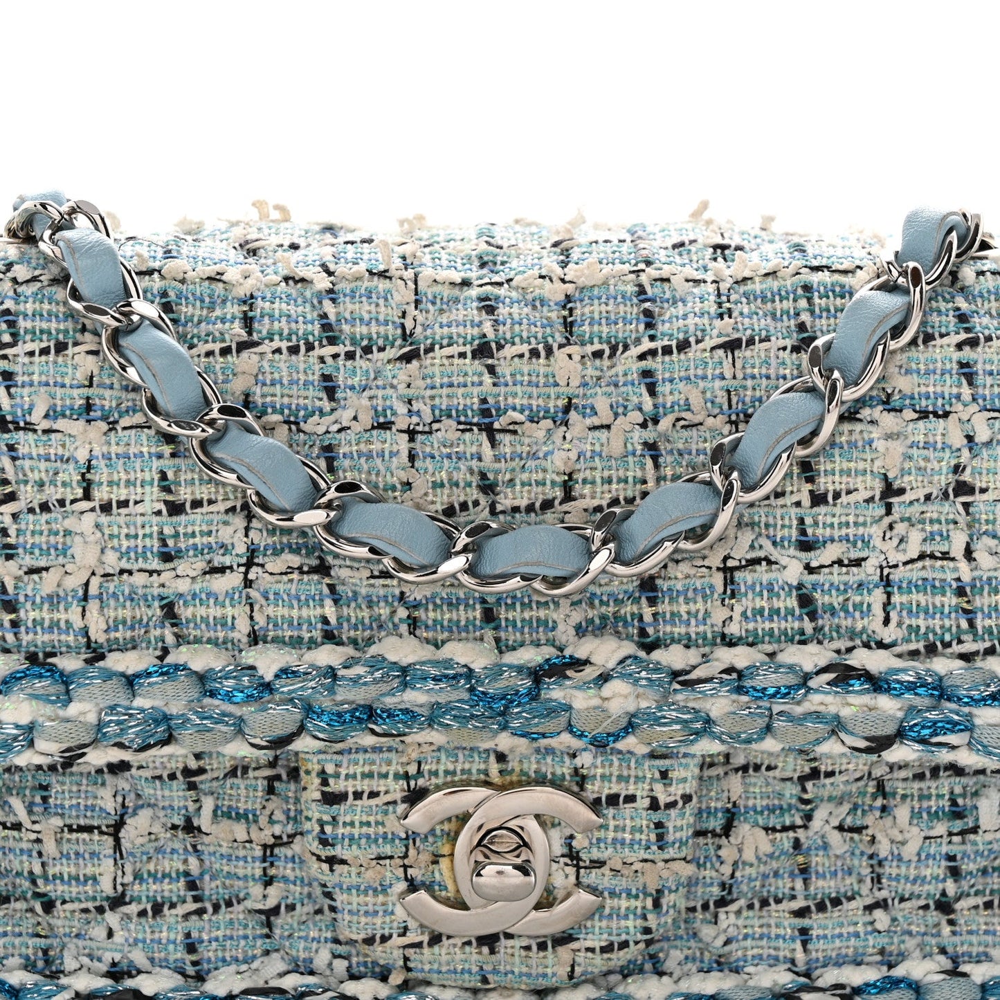 Tweed Braid Mini Flap Blue White Navy