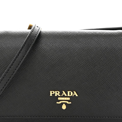Saffiano Metal Flap Wallet With Strap Black