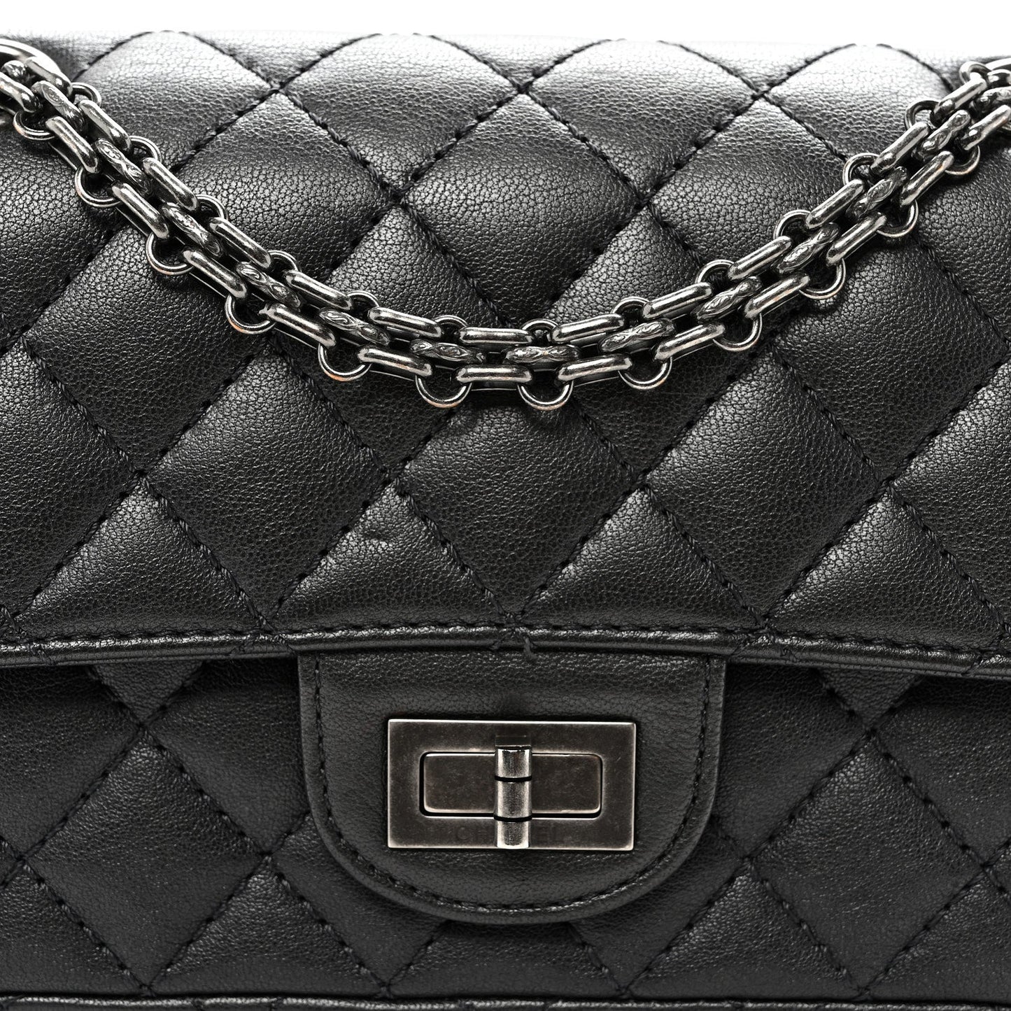 Metallic Sheepskin Quilted 2.55 Reissue Mini Flap Dark Silver