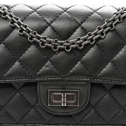 Metallic Sheepskin Quilted 2.55 Reissue Mini Flap Dark Silver