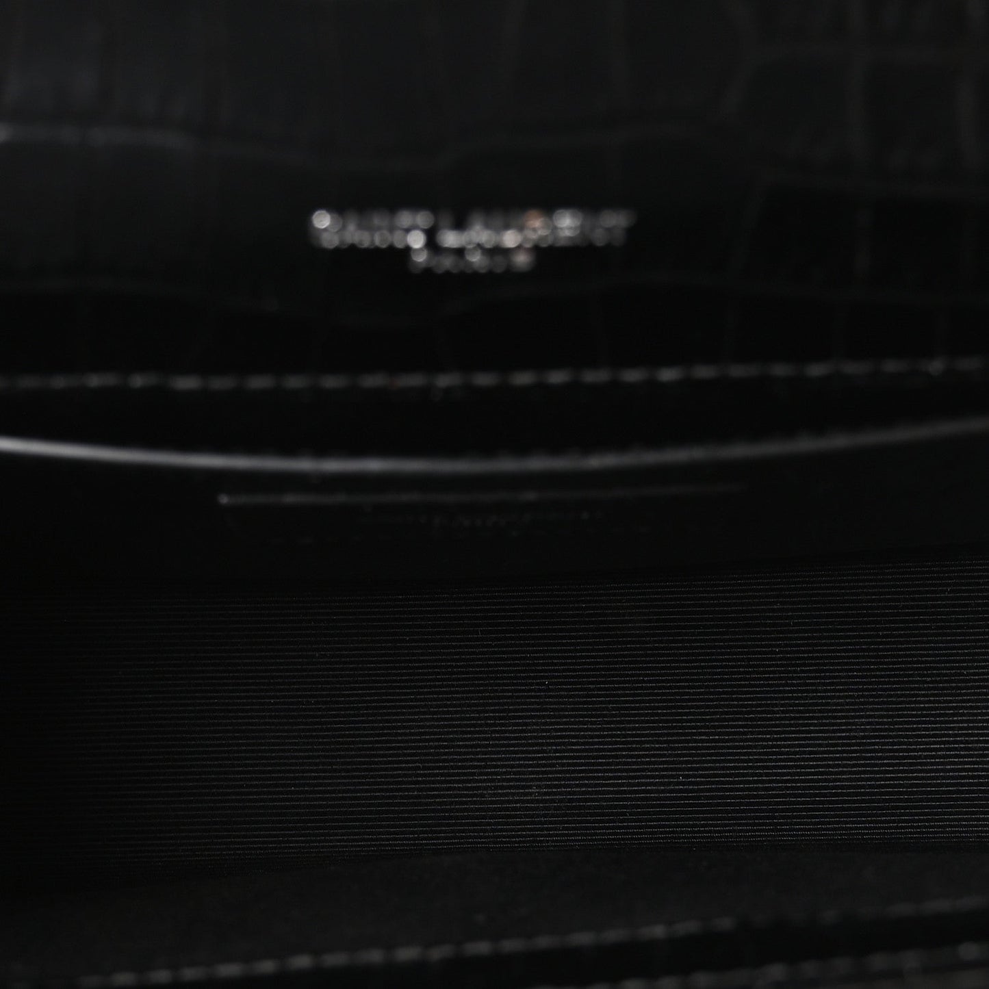 Calfskin Crocodile Embossed Small Classic Monogram Kate Tassel Satchel Black