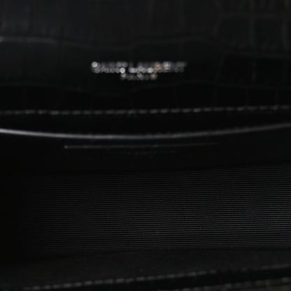 Calfskin Crocodile Embossed Small Classic Monogram Kate Tassel Satchel Black