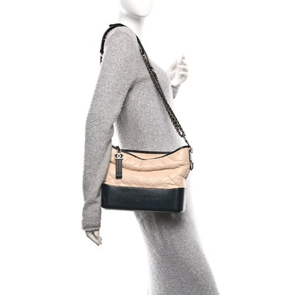 Aged Calfskin Quilted Medium Gabrielle Hobo Beige Black