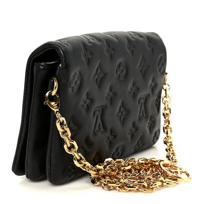 Lambskin Embossed Monogram Pochette Coussin Black