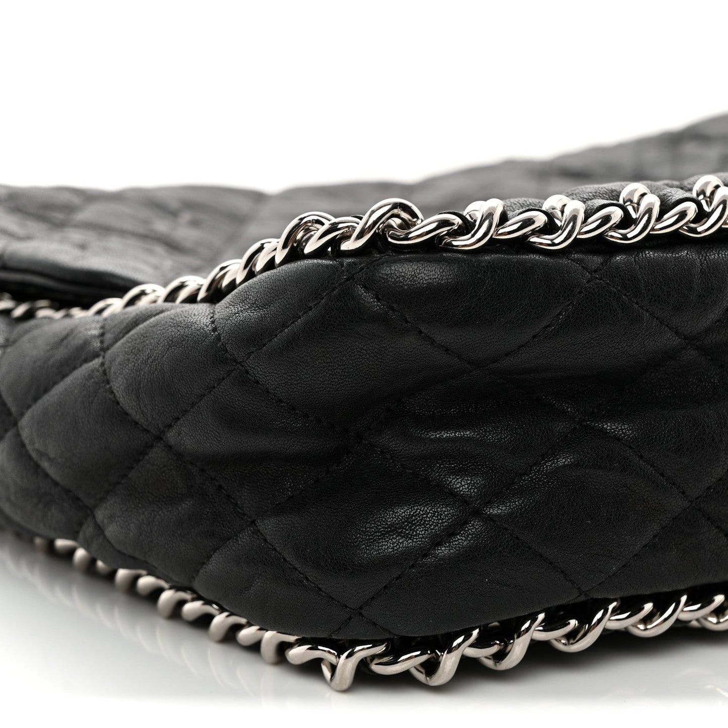 Washed Lambskin Quilted Maxi Chain Around Flap Black
