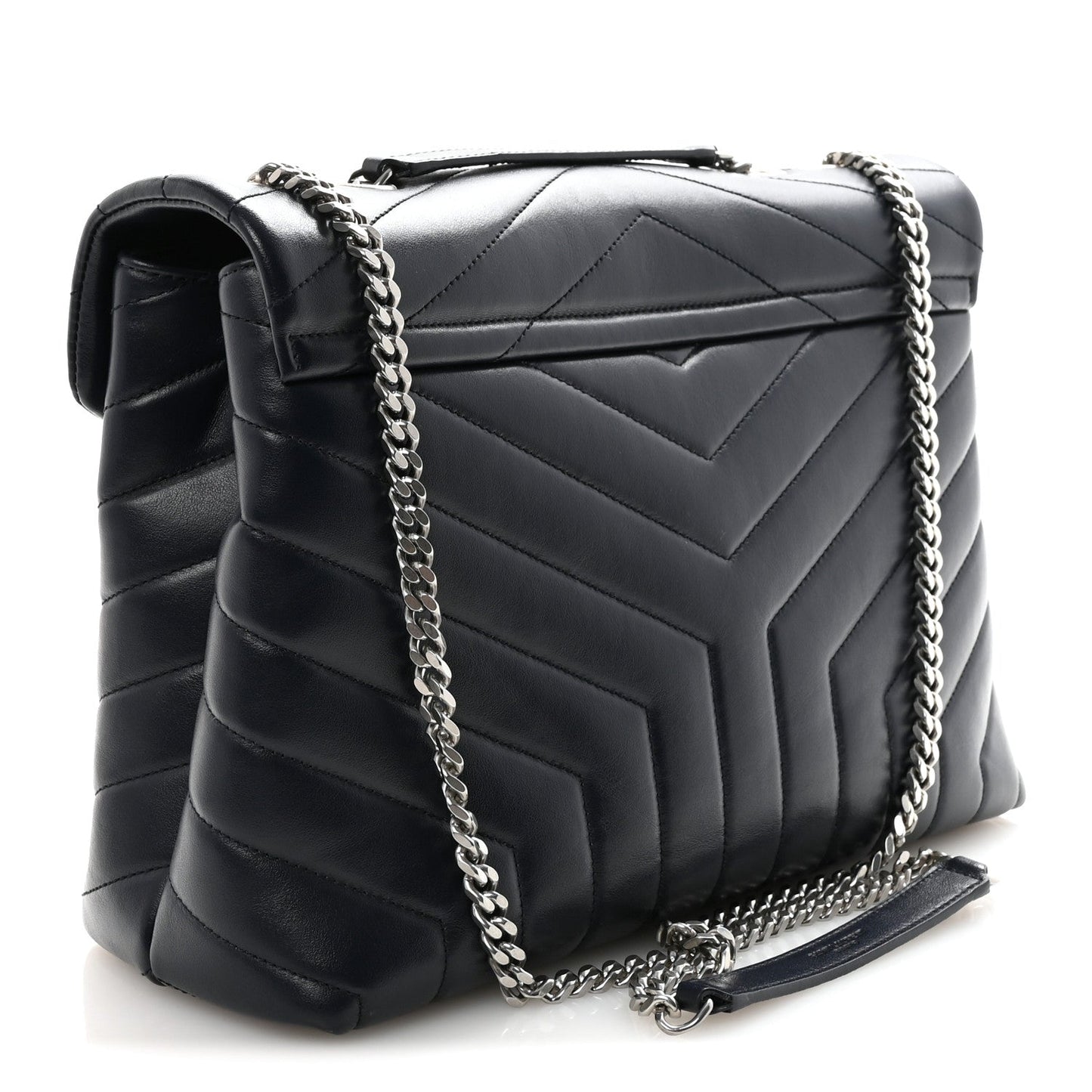 Calfskin Y Quilted Monogram Medium Loulou Chain Satchel Deep Marine