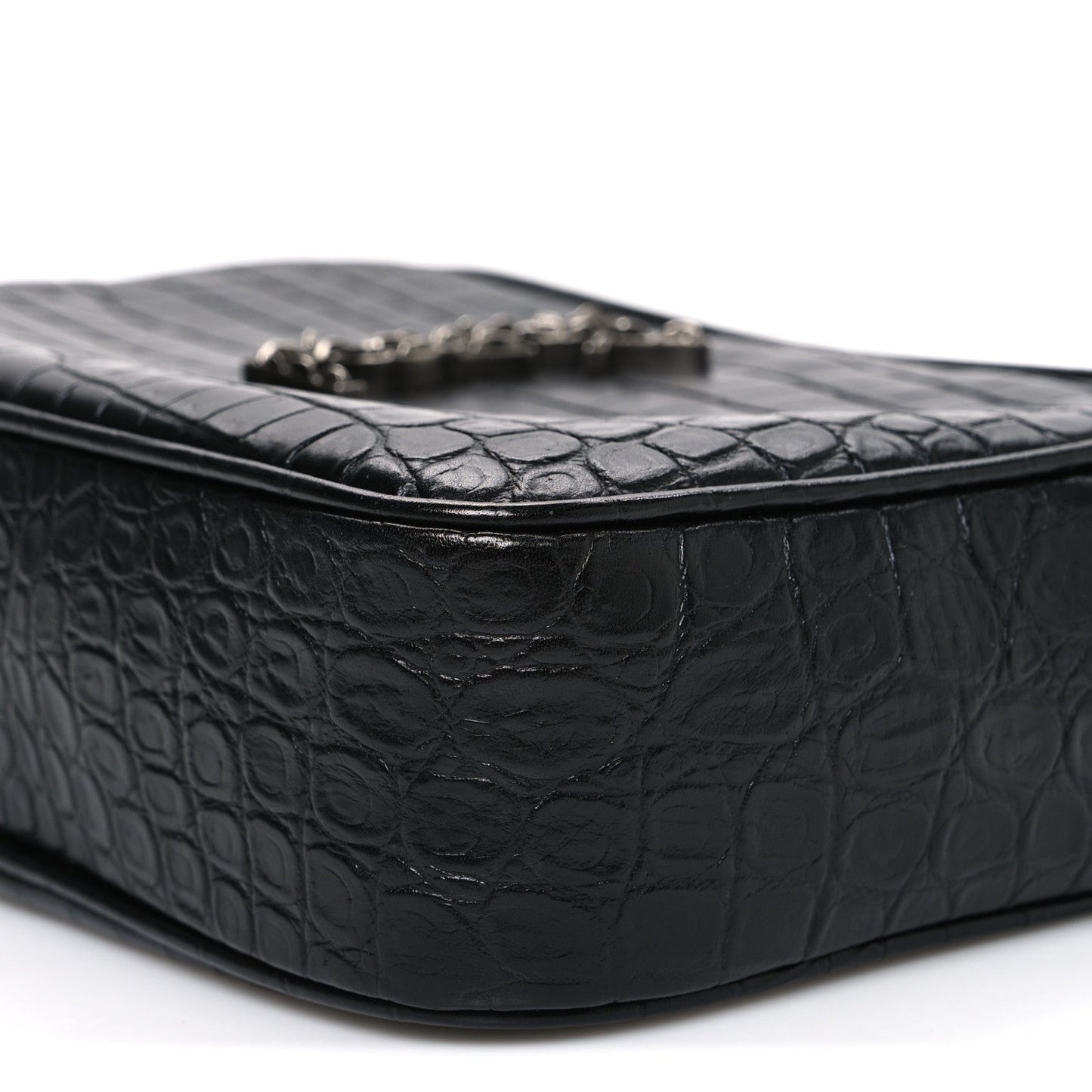 Calfskin Crocodile Embossed Monogram Lou Camera Bag Black