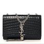 Calfskin Crocodile Embossed Small Classic Monogram Kate Tassel Satchel Black
