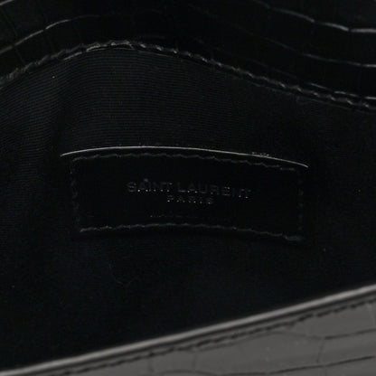 Calfskin Crocodile Embossed Uptown Monogram Pouch Black