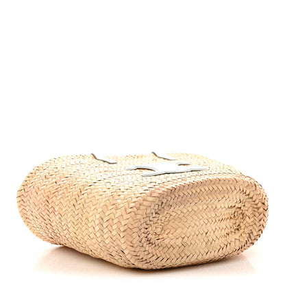 Raffia Calfskin Triomphe Medium Panier Soft Blue