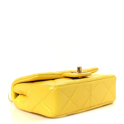 Pearly Lambskin Pearl Quilted Mini Flap Yellow
