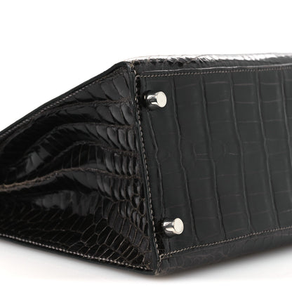 Shiny Porosus Crocodile Kelly Sellier 28 Gris Elephant