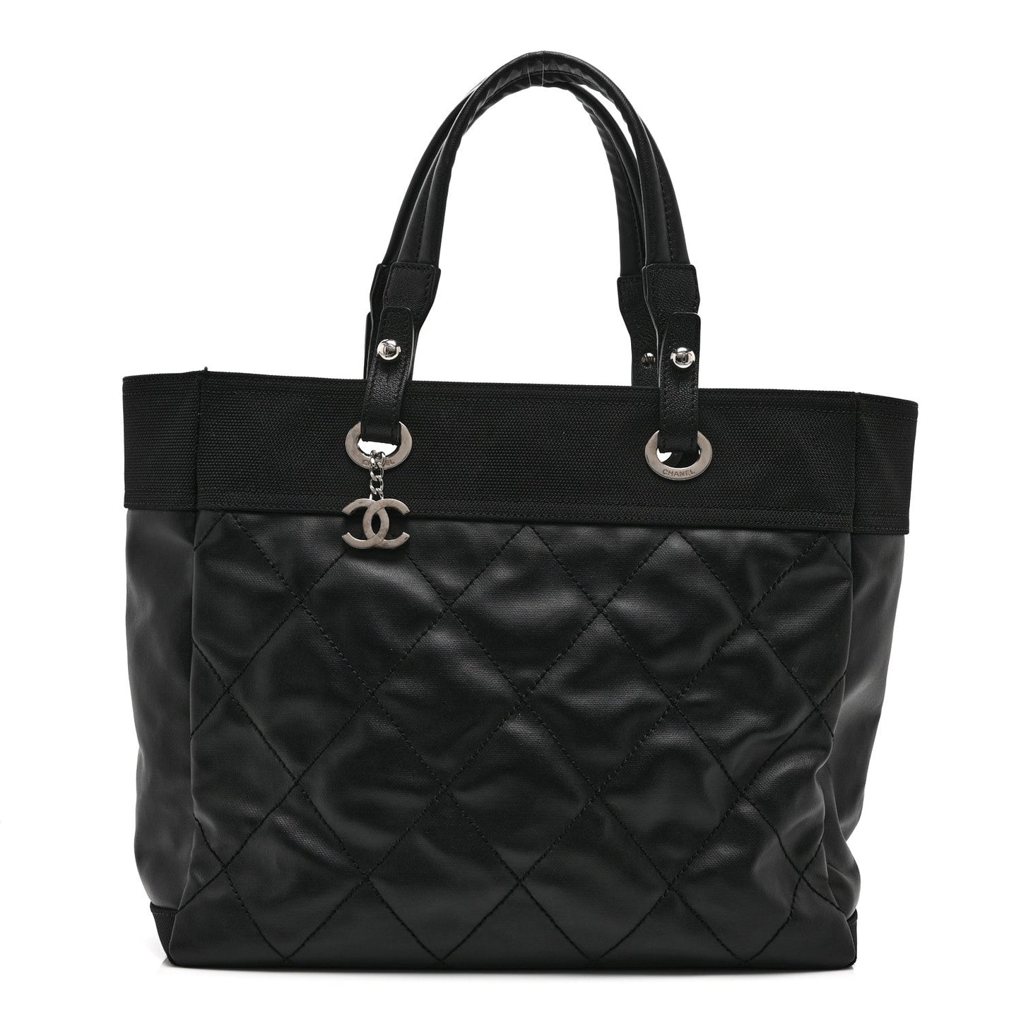 Coated Canvas Quilted Large Paris Biarritz Tote Black