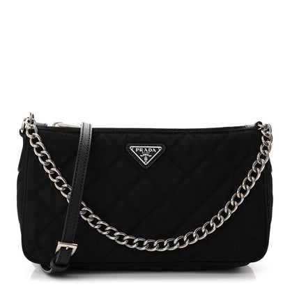 Nylon Tessuto Impuntu Quilted Crossbody Bag Black