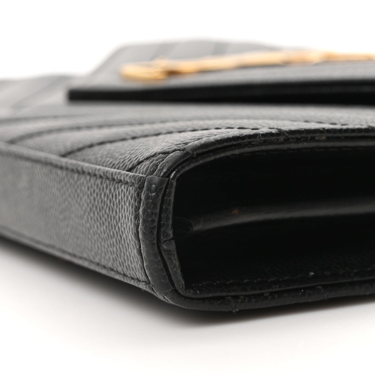 Grain De Poudre Matelasse Chevron Monogram Envelope Chain Wallet Black