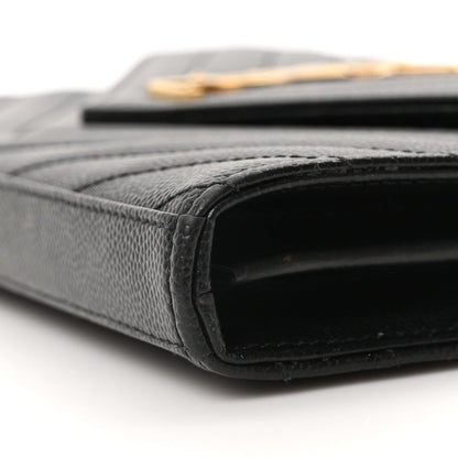 Grain De Poudre Matelasse Chevron Monogram Envelope Chain Wallet Black