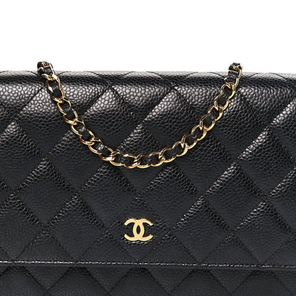 Caviar Quilted Wallet on Chain WOC Black