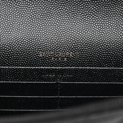 Grain De Poudre Matelasse Chevron Monogram Monochrome Envelope Chain Wallet Black
