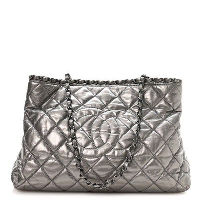 Metallic Calfskin Small Chain Me Tote Silver