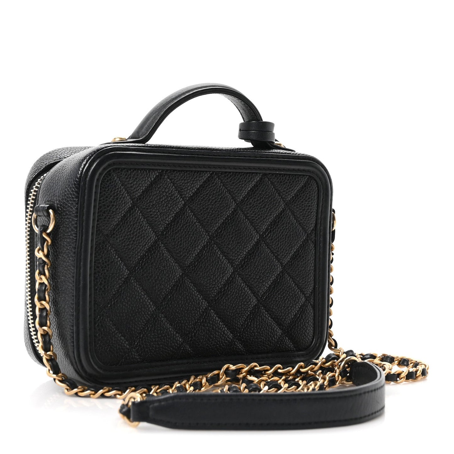 Caviar Quilted Small CC Filigree Vanity Case Black