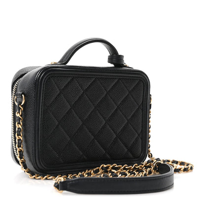Caviar Quilted Small CC Filigree Vanity Case Black