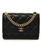 Lambskin Quilted CC Pearl Enamel Clutch on Chain WOC Black