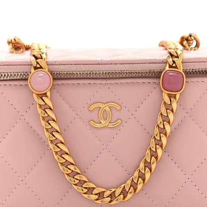 Caviar Quilted Pearl Enamel Small Vanity Case With Chain Light Pink