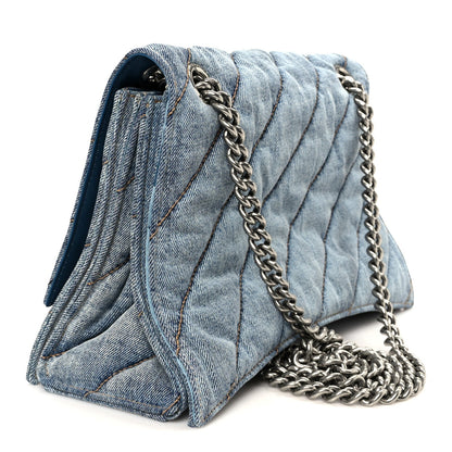 Washed Denim Quilted Medium Crush Chain Bag Denim Blue