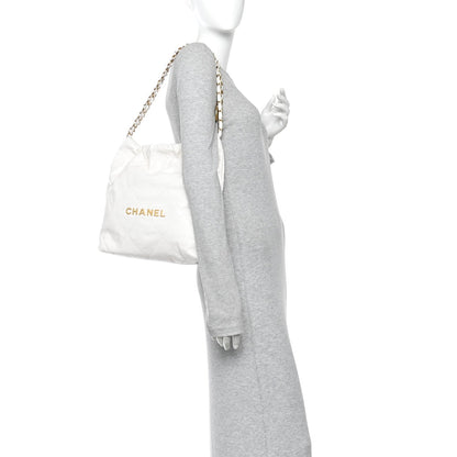 Shiny Calfskin Quilted Small Chanel 22 White