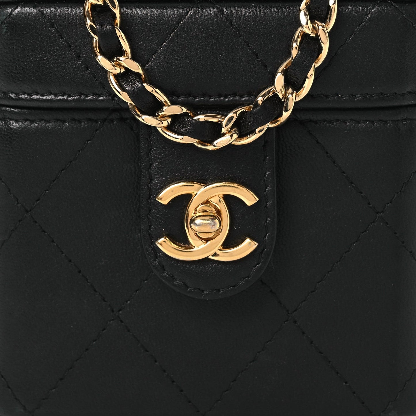 Lambskin Quilted Vanity Clutch With Chain Black