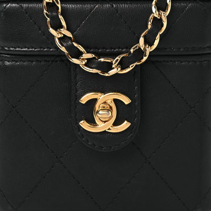 Lambskin Quilted Vanity Clutch With Chain Black