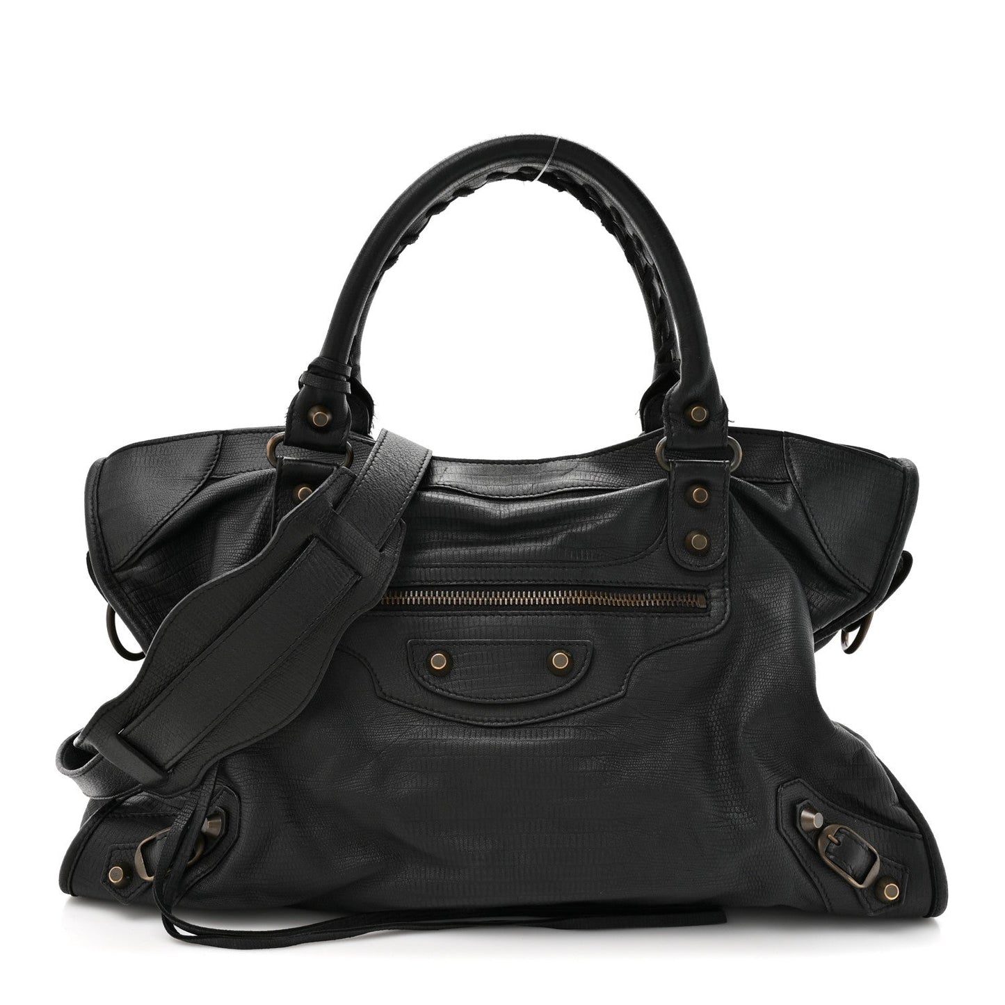 Calfskin Lizard Embossed Classic Hardware City Black