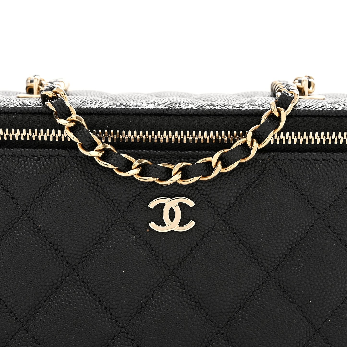 Caviar Quilted Small Tiny CC Vanity Case With Chain Black