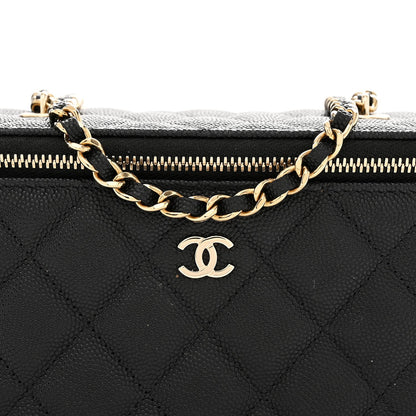 Caviar Quilted Small Tiny CC Vanity Case With Chain Black