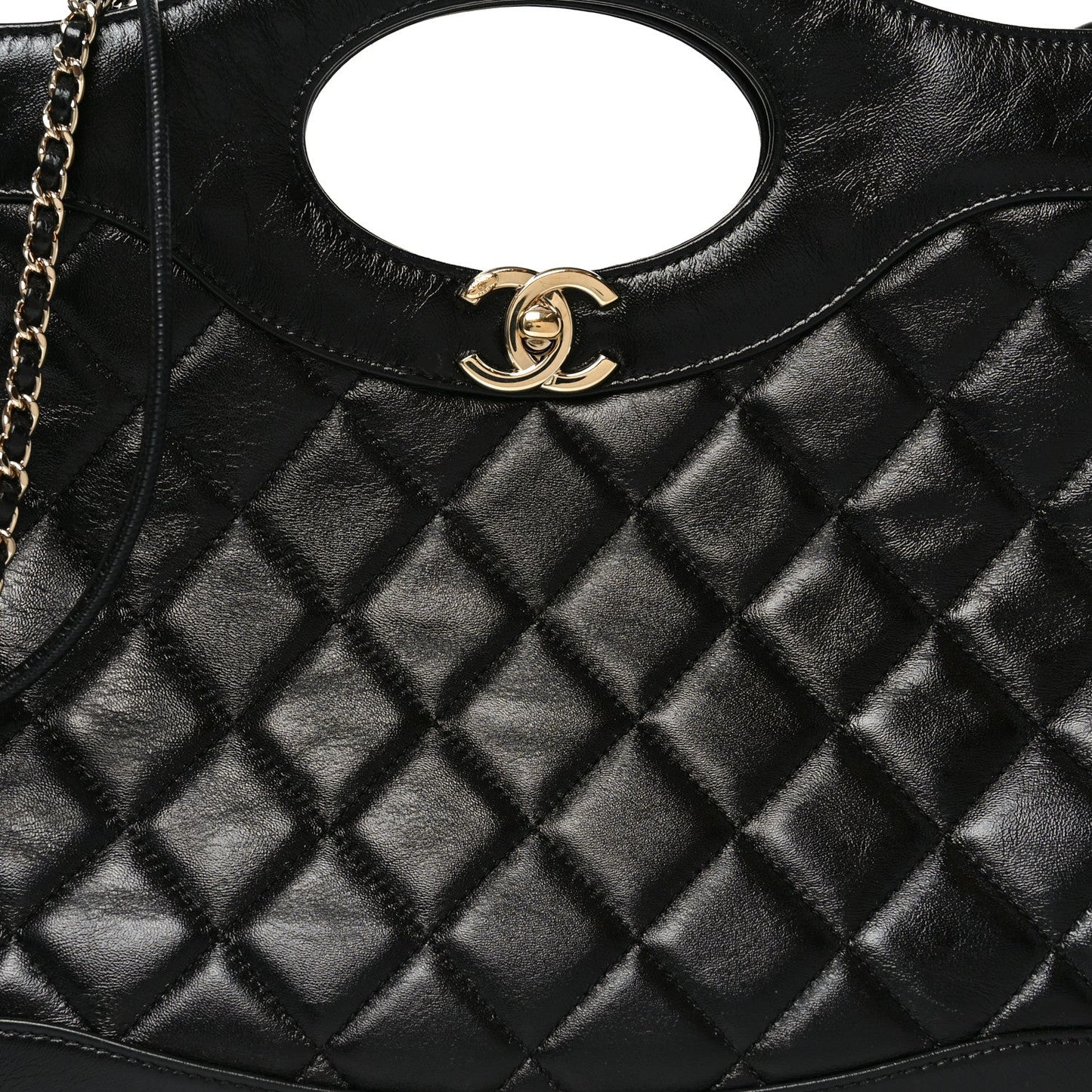 Shiny Lambskin Quilted 31 Shopping Bag Black
