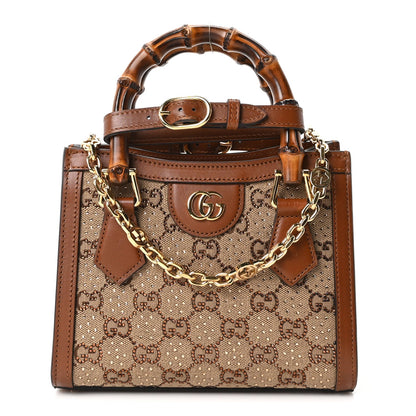 New Canvas Charisma Calfskin Crystal GG Monogram Mini Diana Tote Bag Camel Ebony