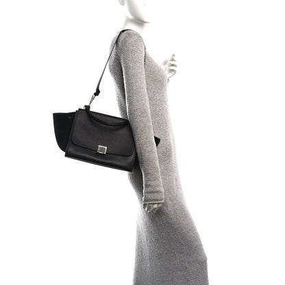 Drummed Calfskin Suede Small Trapeze Black