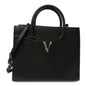 Grainy Calfskin Large Virtus Top Handle Tote Black