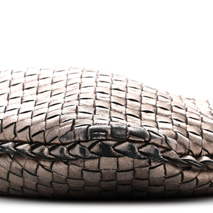 Metallic Nappa Intrecciato Medium Veneta Hobo Pewter